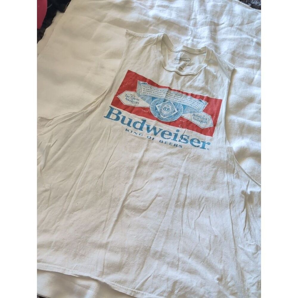 Budweiser Graphic Muscle Tank - White with Red & Blue Logo